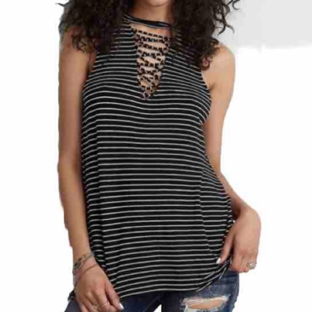 AMERICAN EAGLE OUTFITTERS Soft and Sexy Lace up Stripe Tunic Tank Womens Small